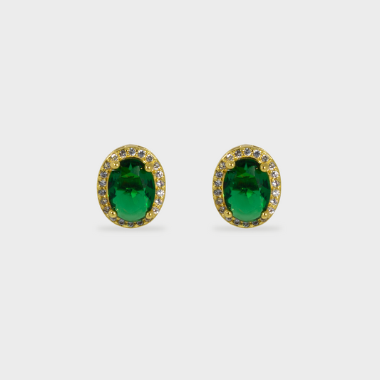 Aretes tipo Broquel Circón Verde de Acero Inoxidable (TF7A012)