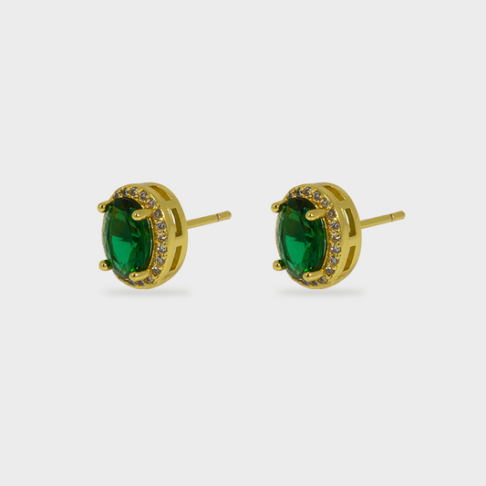 Aretes tipo Broquel Circón Verde de Acero Inoxidable (TF7A012)