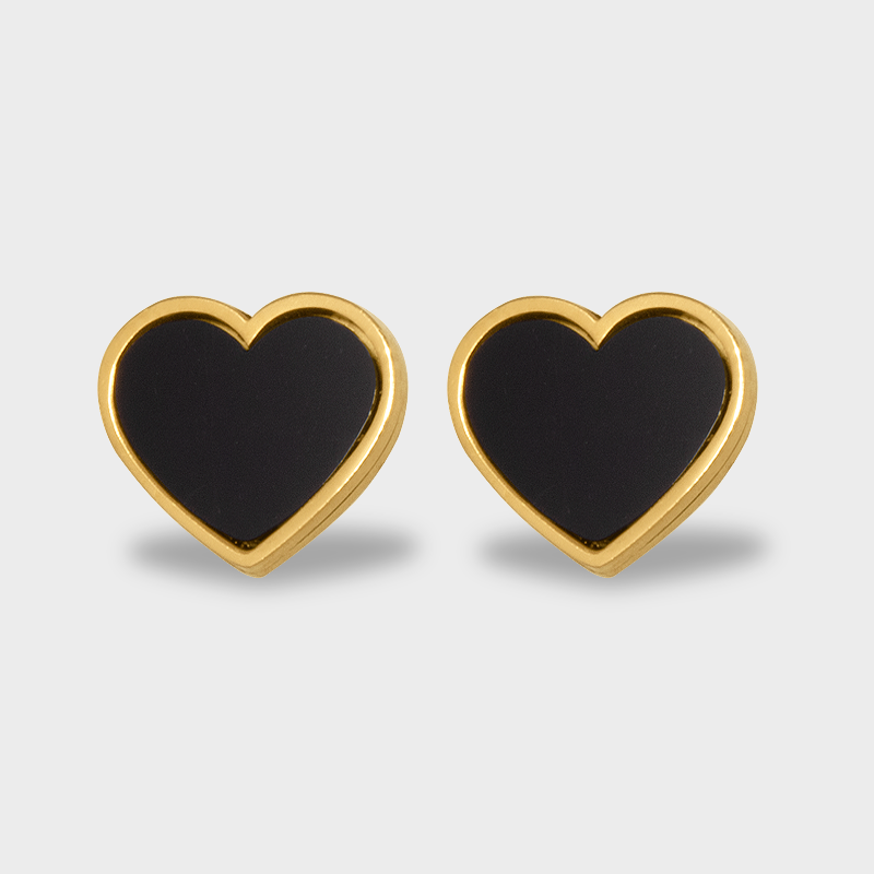 Aretes Studs Corazón Negro de Acero Inoxidable (TF7A057)