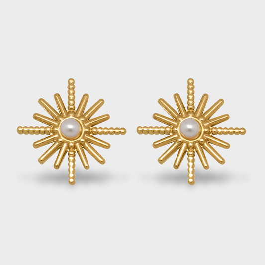 Aretes tipo Studs Sol con Perla de Acero Inoxidable (TF7A047)